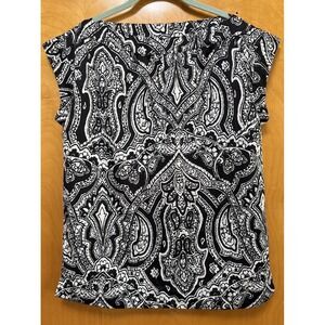 Talbots Womens Sleeveless Satin Feel Boxy‎ Fit Top Boat Beck Black White Sz 8